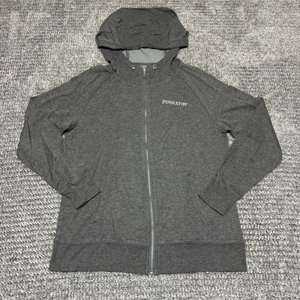 Pendleton‎ Mens L Heather Gray Full Zip Hoodie Sweatshirt Geometric Graphic